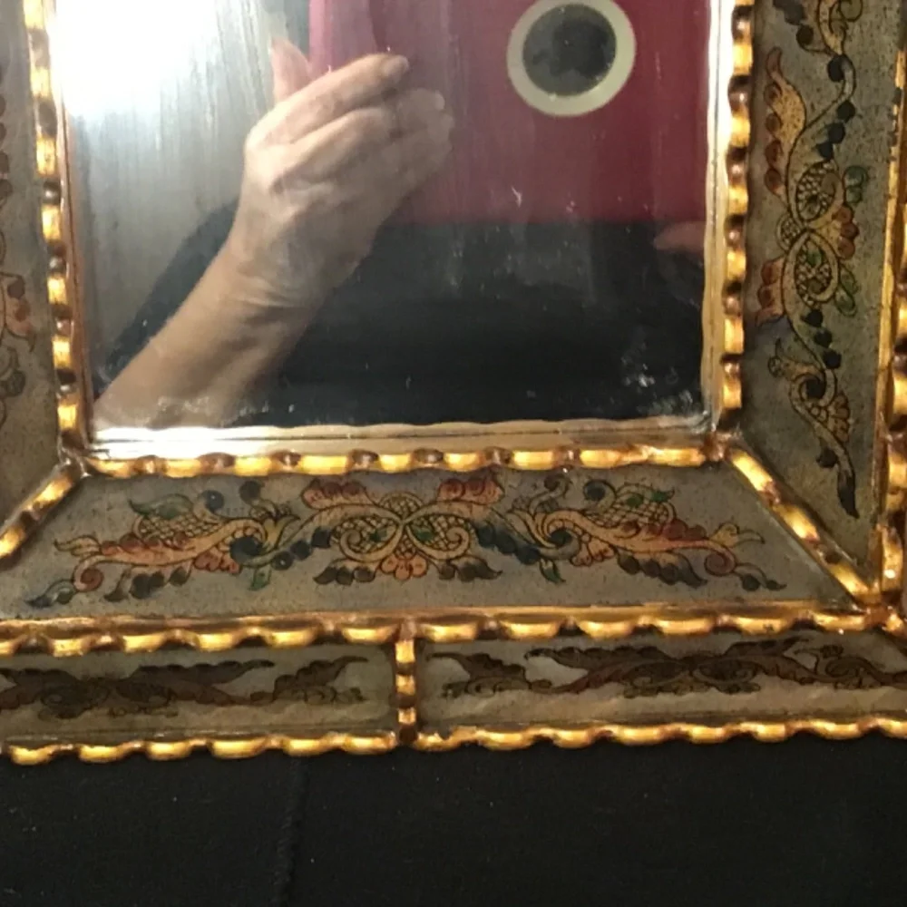 Vintage Beautiful Accent Mirror, Reverse Painted Gold Detail 12